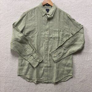 J Crew Shirt Mens Large Linen Blend Green Button Down Lightweight Beach Preppy